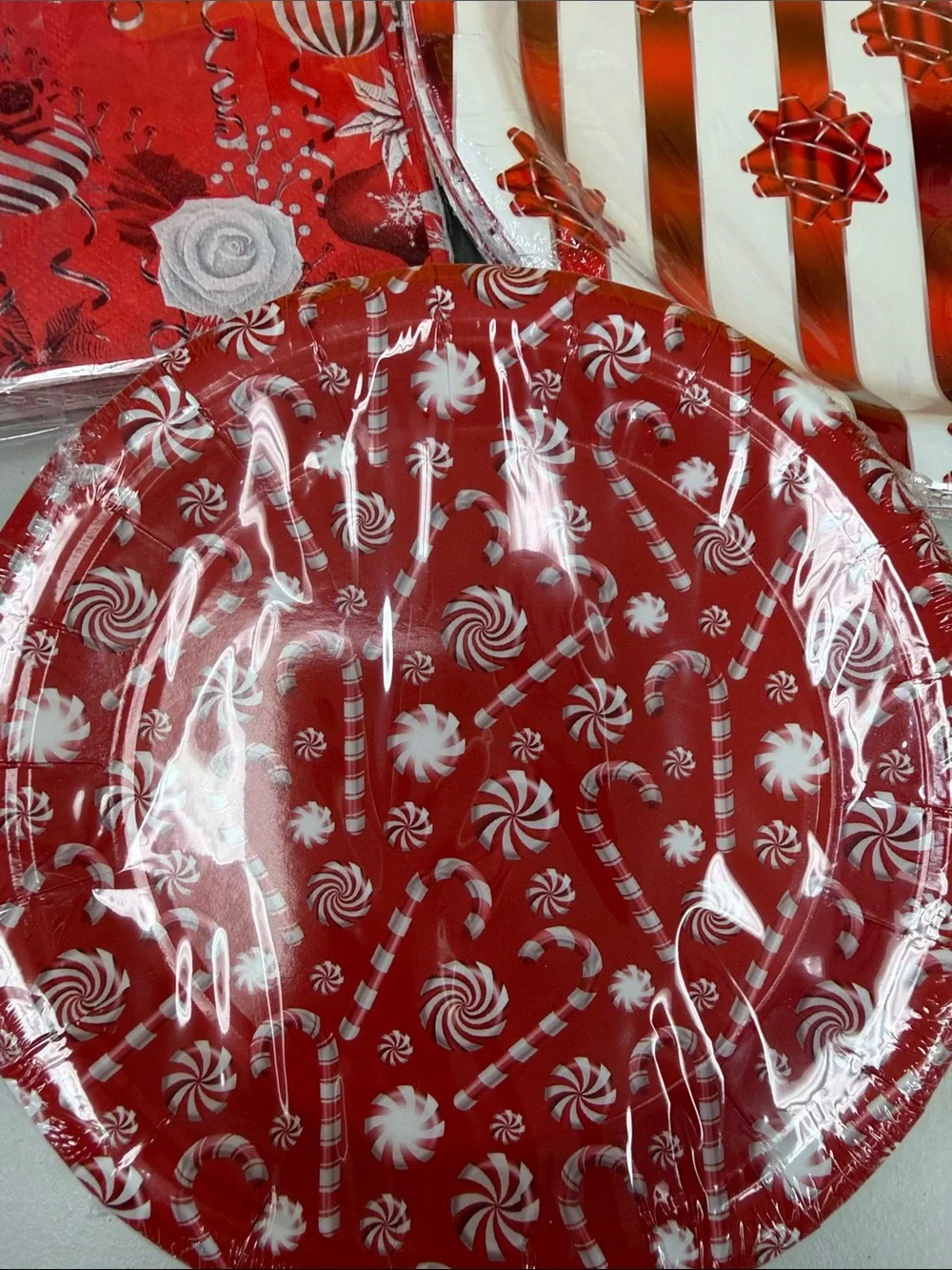 Festive Red Holiday Paper Plates & Napkins Party Set dinner & dessert rose